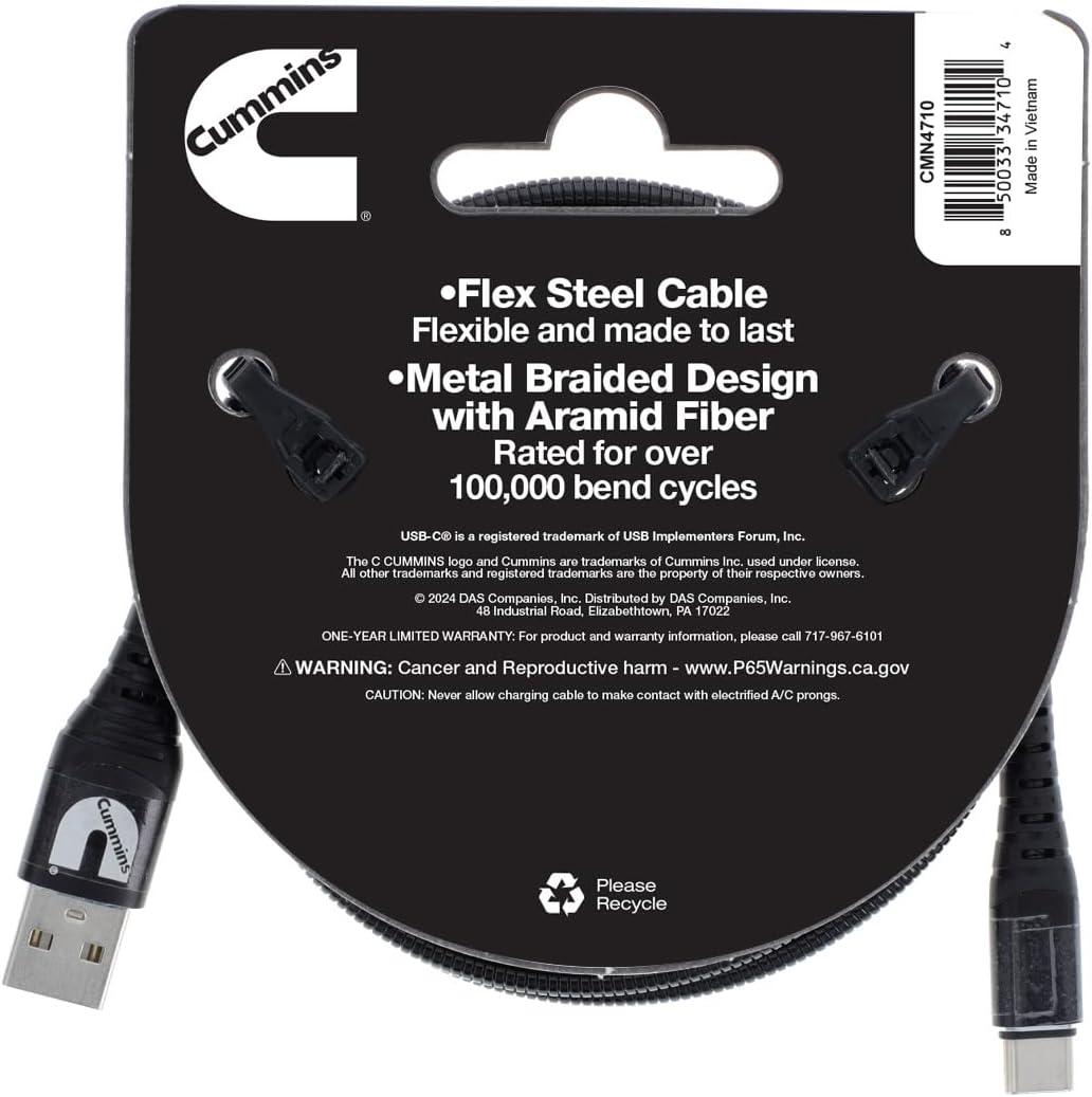 image:imageCummins Android Compatible Charger Cord Type C 8ft Metal Braided CA Cable CMN50298 Feet Long4 Feet