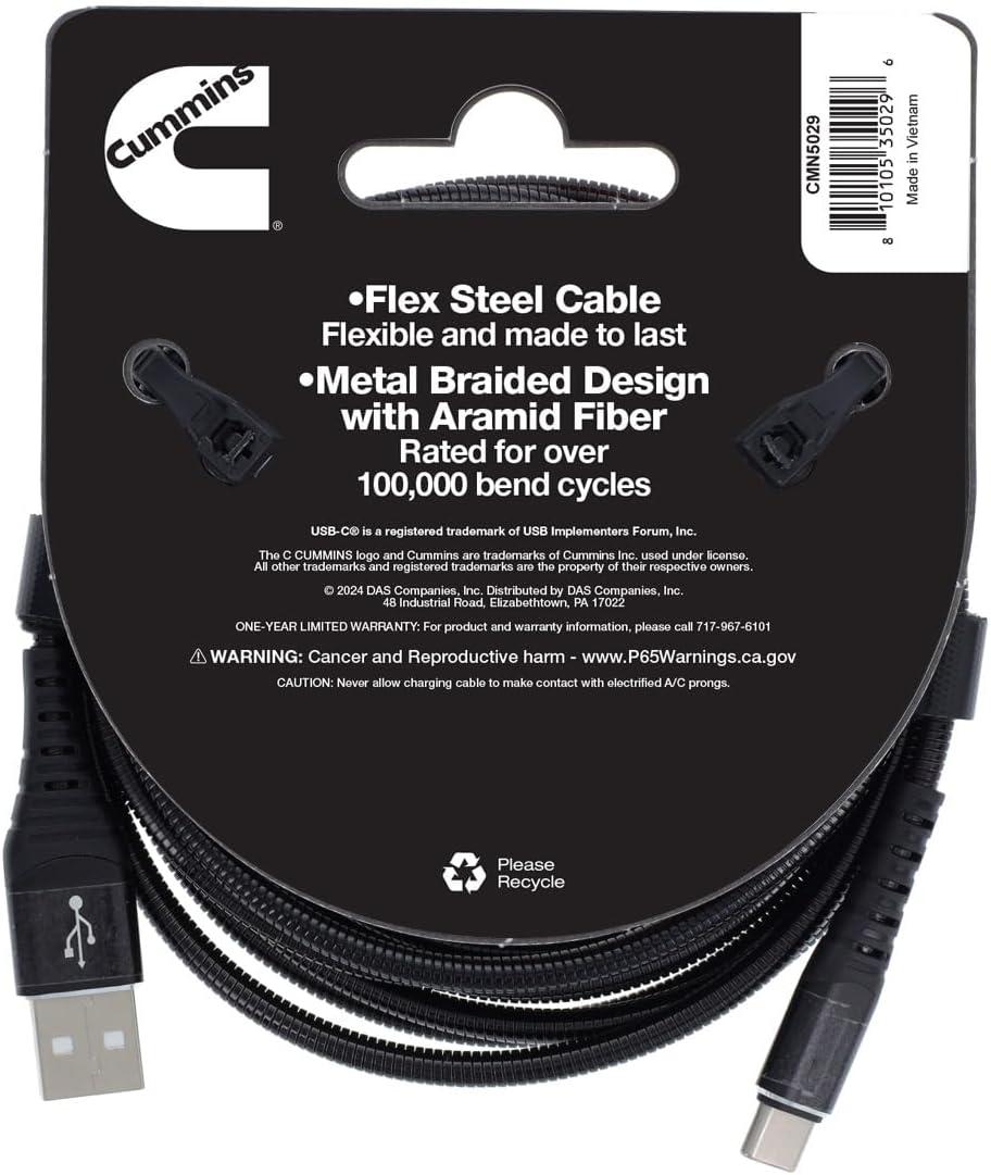 image:imageCummins Android Compatible Charger Cord Type C 8ft Metal Braided CA Cable CMN50298 Feet Long8 Feet