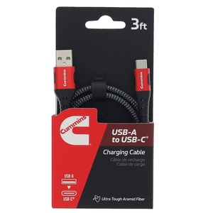 image:imageCummins 3ft USBA to USBC Charging Cable Compatible with iPhone and Samsung Premium Braided Aramid Fiber UltraDurable